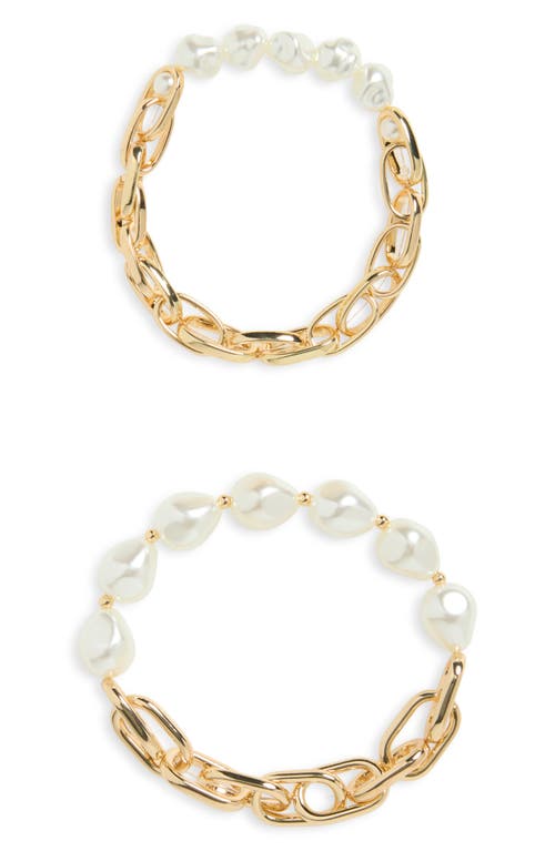 Nordstrom Nordstrom 2-Pack Faux Pearl & Chain Stretch Bracelets