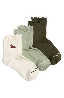 Nordstrom Nordstrom 3-Pack Embroidered Lettuce Edge Ankle Socks