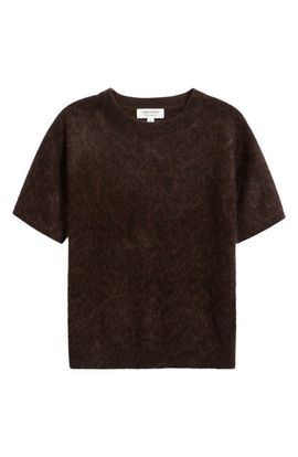 Nordstrom Nordstrom Brushed Leopard Print Short Sleeve Cashmere Sweater