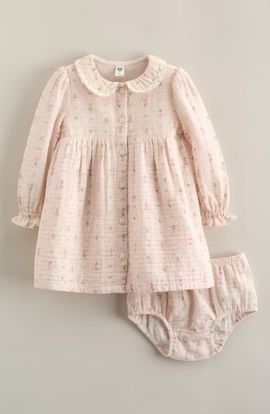 Nordstrom Nordstrom Button Front Long Sleeve Dress & Bloomers Set