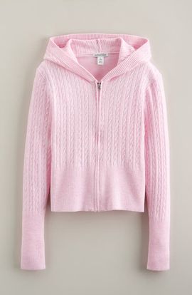 Nordstrom Nordstrom Cable Knit Zip Front Hoodie
