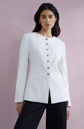 Nordstrom Nordstrom Collarless Linen Blend Blazer