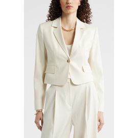 Nordstrom Nordstrom Crop One-Button Linen Blend Blazer