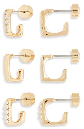 Nordstrom Nordstrom Demi Fine Set of 3 Faux Pearl & Cubic Zirconia Hoop Earrings