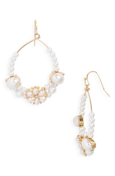 Nordstrom Nordstrom Floral Faux Pearl Teardrop Hoop Earrings