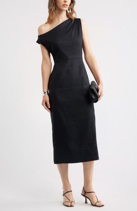 Nordstrom Nordstrom Floral Off the Shoulder Linen Blend Midi Dress