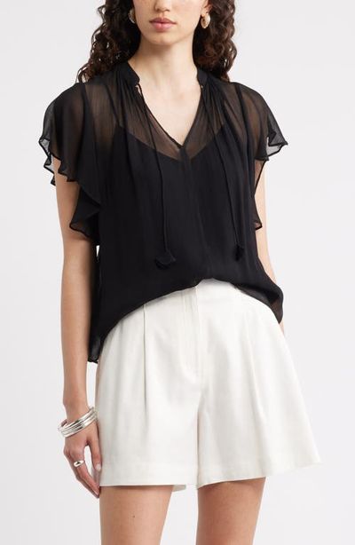 Nordstrom Nordstrom Flutter Sleeve Crinkle Chiffon Top