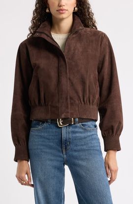 Nordstrom Nordstrom Funnel Neck Suede Bomber Jacket