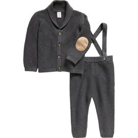 Nordstrom Nordstrom Knit Cotton Cardigan & Suspender Pants Set