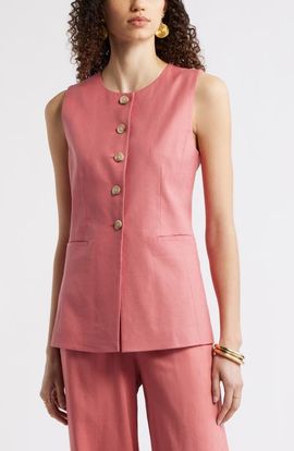 Nordstrom Nordstrom Linen Blend Longline Vest