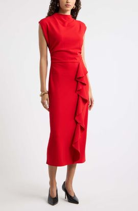 Nordstrom Nordstrom Mock Neck Ruffle Midi Dress