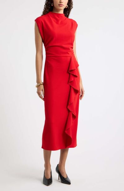 Nordstrom Nordstrom Mock Neck Ruffle Midi Dress