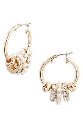 Nordstrom Nordstrom Pavé Crystal Rondelle Faux Pearl Hoop Earrings