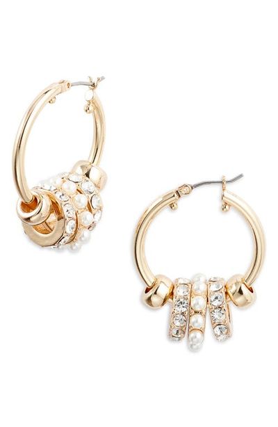 Nordstrom Nordstrom Pavé Crystal Rondelle Faux Pearl Hoop Earrings