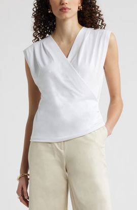 Nordstrom Nordstrom Pleated Faux Wrap Cap Sleeve Top