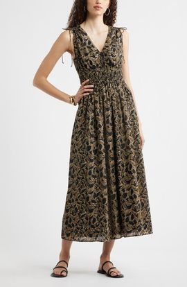 Nordstrom Nordstrom Print Smocked Waist Sleeveless Maxi Dress