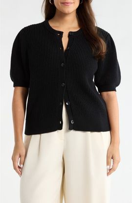 Nordstrom Nordstrom Puff Sleeve Cotton & Merino Wool Cardigan