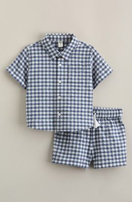 Nordstrom Nordstrom Seersucker Short Sleeve Button-Up Shirt & Drawstring Shorts Set
