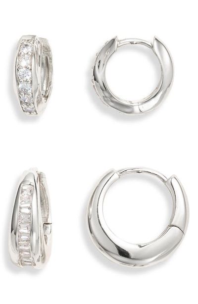 Nordstrom Nordstrom Set of 2 Cubic Zirconia Channel Hoop Earrings