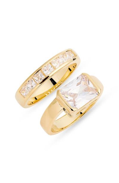 Nordstrom Nordstrom Set of 2 Emerald Cut Cubic Zirconia Stack Rings