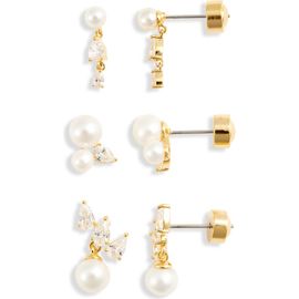 Nordstrom Nordstrom Set of 3 Faux Pearl & Cubic Zirconia Earrings