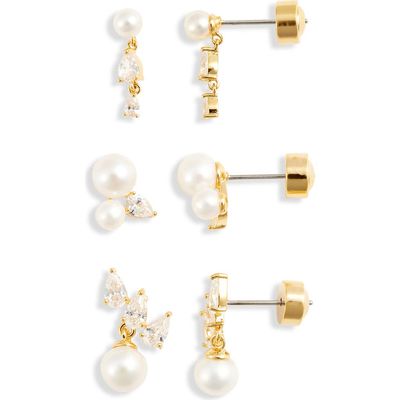 Nordstrom Nordstrom Set of 3 Faux Pearl & Cubic Zirconia Earrings