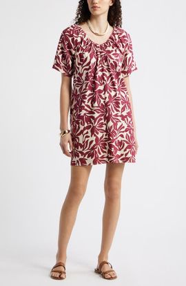 Nordstrom Nordstrom Shirred Linen Blend Minidress