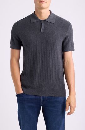 Nordstrom Nordstrom Short Sleeve Ribbed Cotton & Cashmere Polo Sweater