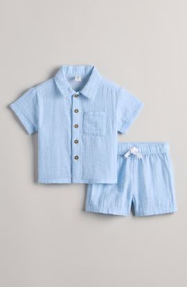 Nordstrom Nordstrom Stripe Short Sleeve Cotton Button-Up Shirt & Shorts Set