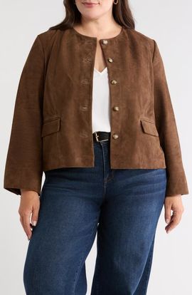 Nordstrom Nordstrom Suede Crop Button Front Jacket