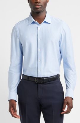 Nordstrom Nordstrom Tiller Lux Cotton Stripe Knit Button-Up Shirt