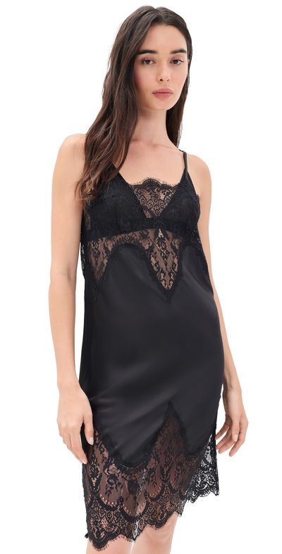 Norma Kamali Norma Kamali Bias Slip Dress with Lace Black