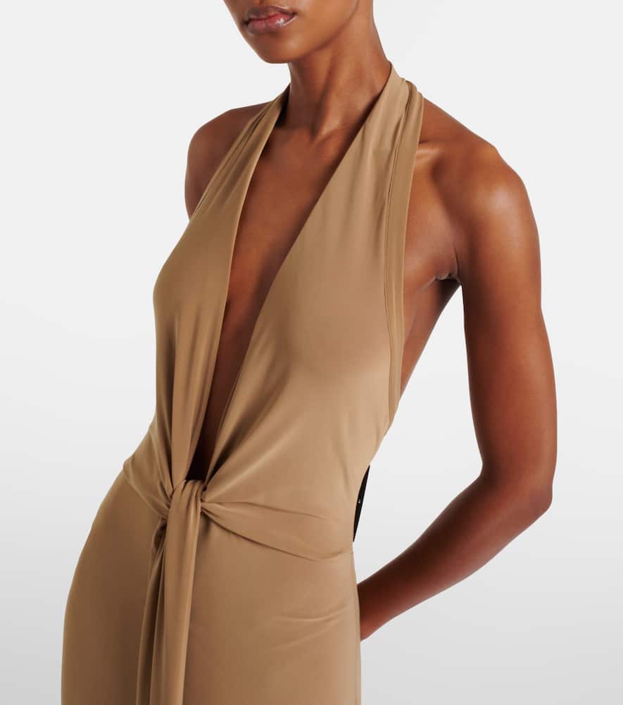 norma kamali halter draped cowl neck fishtail maxi dress Halter Fishtail Gown