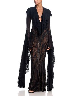 Norma Kamali Norma Kamali Extra Long Sleeve Deep V Fishtail Gown