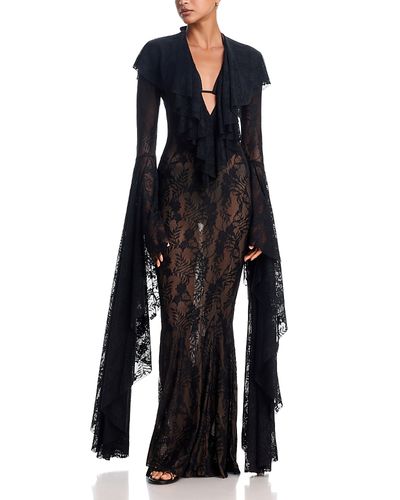 Norma Kamali Norma Kamali Extra Long Sleeve Deep V Fishtail Gown