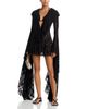 Norma Kamali Norma Kamali Extra Long Sleeve Deep V Ruffle Mini Dress - 2