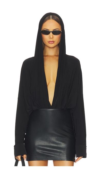 Norma Kamali Norma Kamali Hooded Super Oversized Boyfriend Shirt Bodysuit