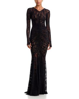 Norma Kamali Norma Kamali Lace Shirred Fishtail Gown