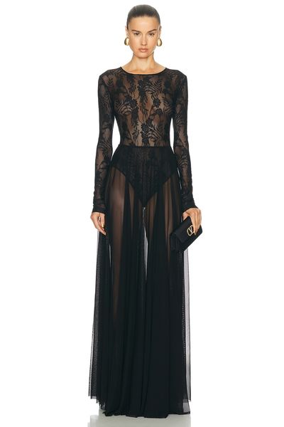 Norma Kamali Long Sleeve Crew Flared Gown