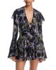 Norma Kamali Norma Kamali Long Sleeve Deep V Neck Ruffle Mini Dress - 1