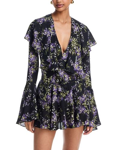 Norma Kamali Norma Kamali Long Sleeve Deep V Neck Ruffle Mini Dress