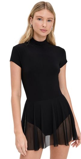 Norma Kamali Norma Kamali Mock Neck Cap Sleeve Flared Dress Black S
