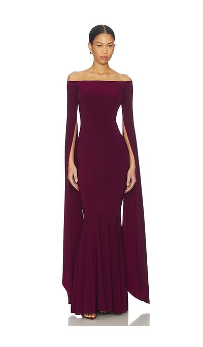 Norma Kamali Norma Kamali Off Shoulder Ribbon Sleeve Fishtail Gown