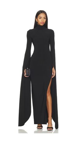Norma Kamali Norma Kamali Open Back Ribbon Sleeve Turtleneck Gown