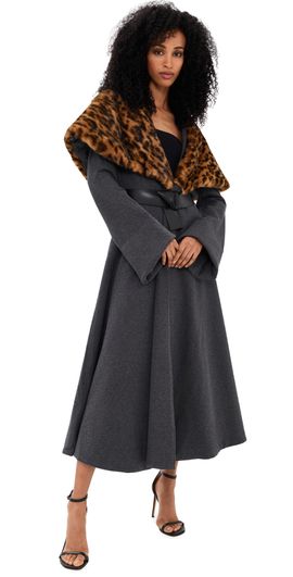Norma Kamali Norma Kamali Shawl Collar Peplum Coat Heather Grey/Spotted Animal