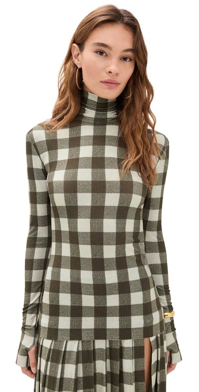 Norma Kamali Norma Kamali Slim Fit Long Sleeve Turtle Top BARK BOX PLAID