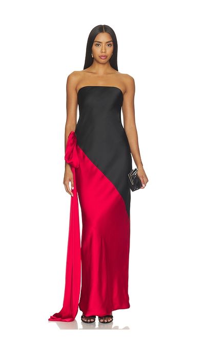 Norma Kamali Norma Kamali Spliced Bias Strapless Gown With Bow