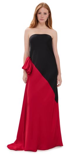 Norma Kamali Norma Kamali Strapless Spliced Bias Bow Gown Tiger Red/Black