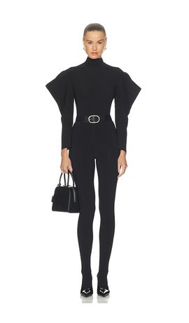 Norma Kamali Norma Kamali Wing Sleeve Open Back Bow Neck Catsuit