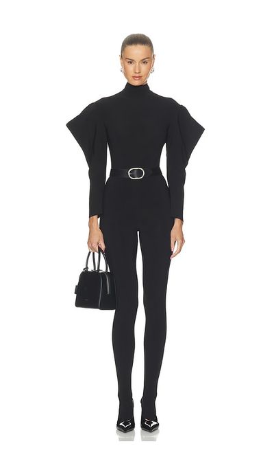 Norma Kamali Norma Kamali Wing Sleeve Open Back Bow Neck Catsuit